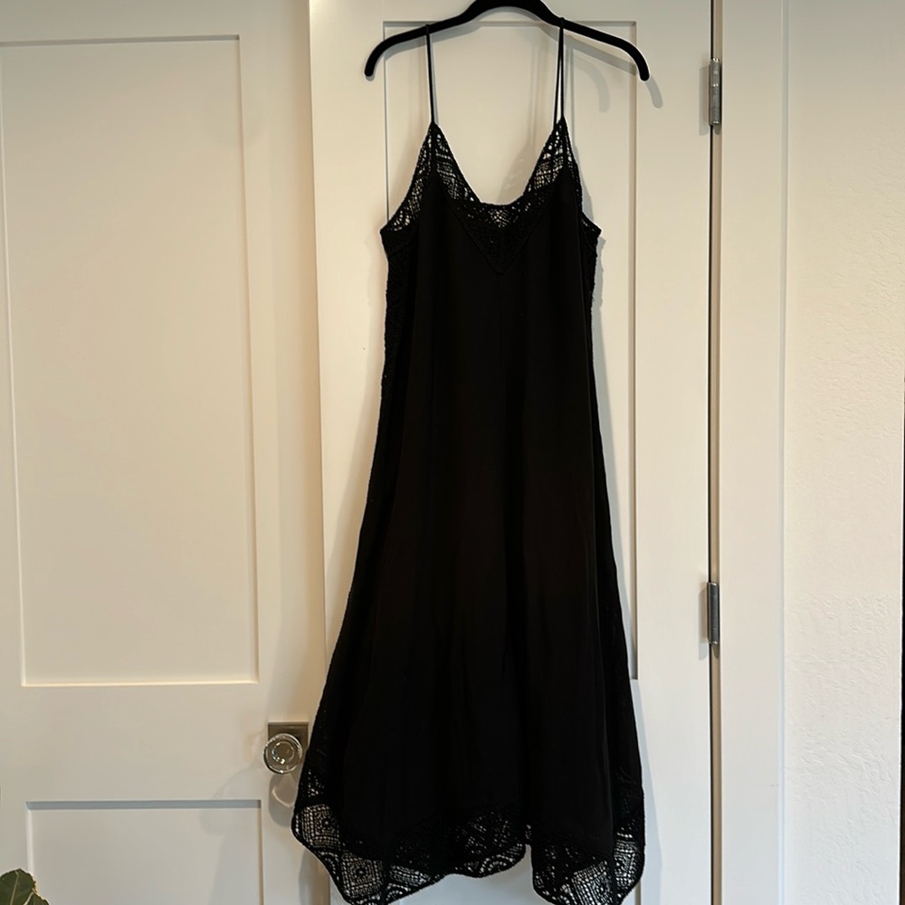 Massimo Dutti maxi spaghetti strap dress with lace trim, size M